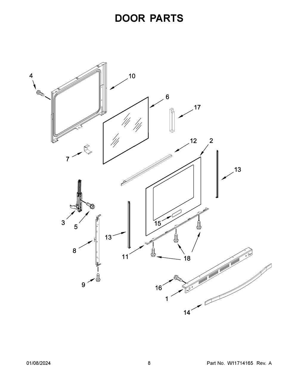 Door Parts Diagram and Parts List for KFEG500EWH7  KitchenAid Range
