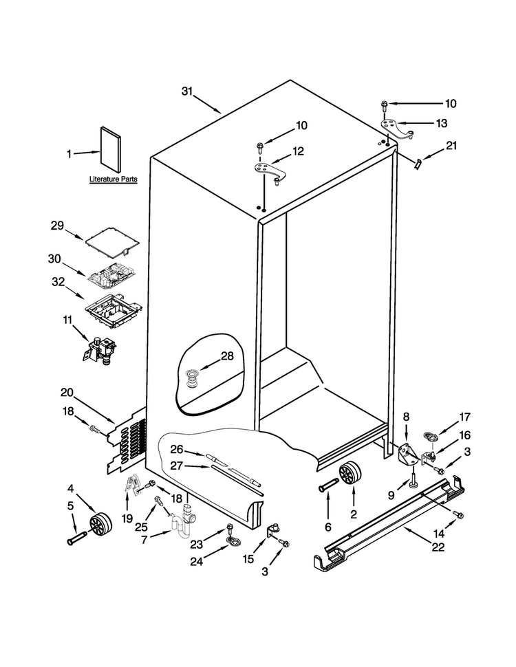 Cabinet Parts Diagram and Parts List for WRS586FIDH00  Whirlpool Refrigerator