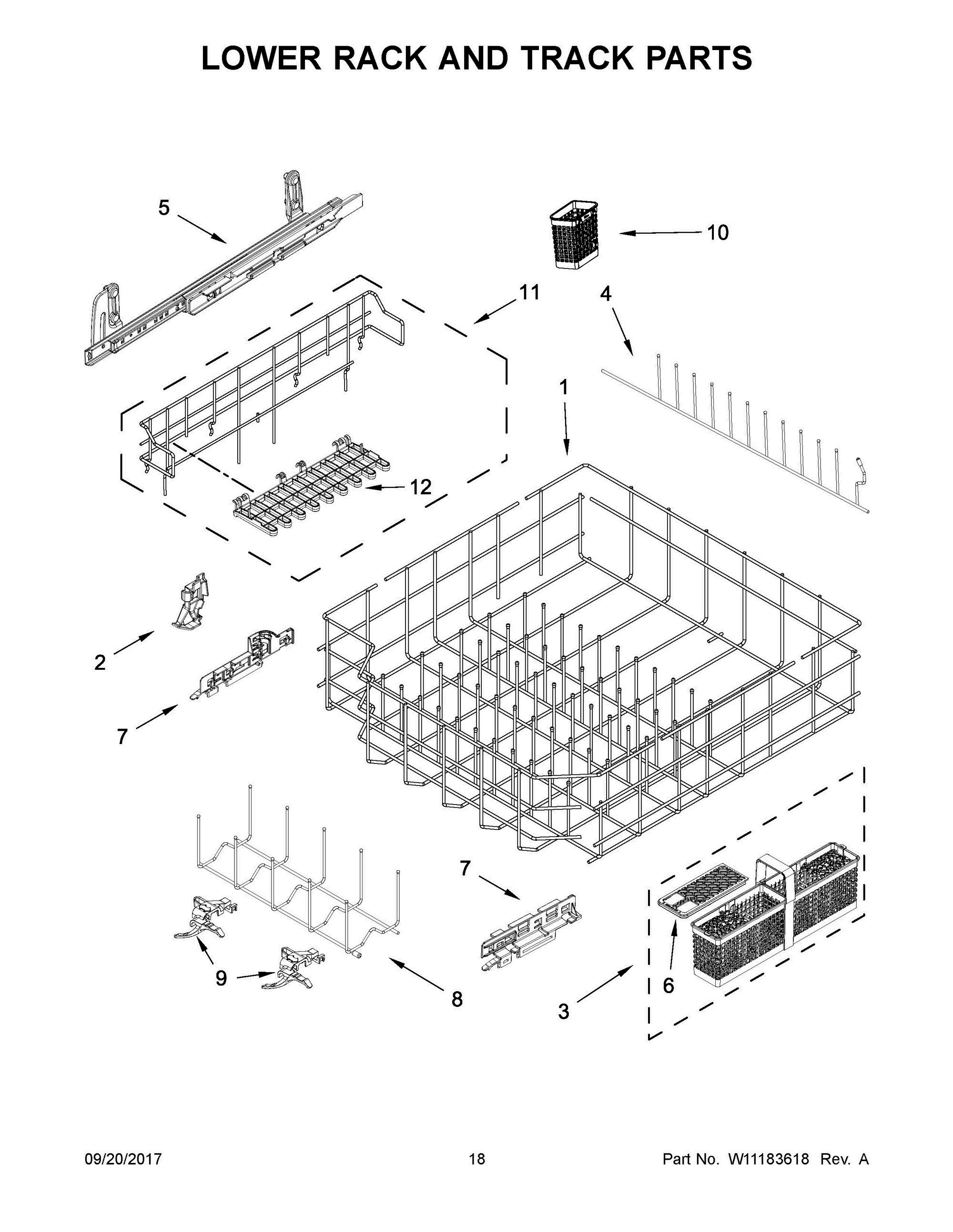 10 - LOWER RACK AND TRACK PARTS Diagram and Parts List for JDB9800CWS3  Whirlpool Dishwasher