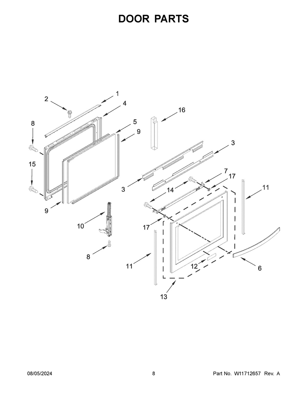 05 - Door Parts Diagram and Parts List for WEG750H0HZ6  Whirlpool Range