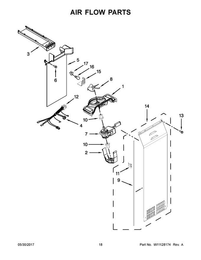 10 - Air Flow Parts Diagram and Parts List for WRS571CIDM02  Whirlpool Refrigerator