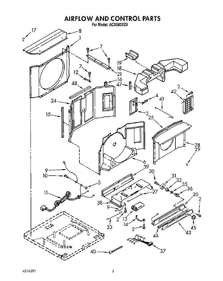 AIRFLOW & CONTROL Diagram and Parts List for ACX082XZ0  Whirlpool Air Conditioner