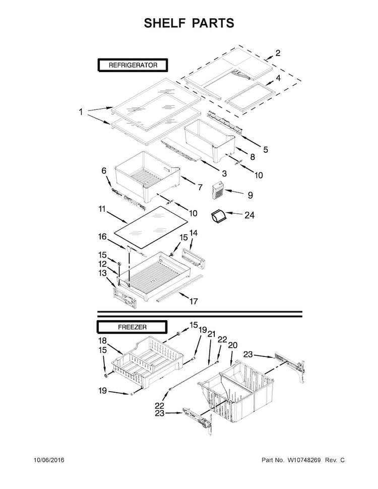 Shelf Parts Diagram and Parts List for WRF560SEYW04  Whirlpool Refrigerator
