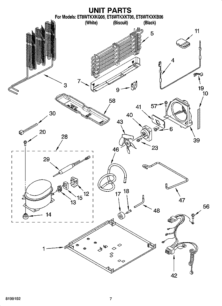UNIT PARTS Diagram and Parts List for ET8WTKXKT06  Whirlpool Refrigerator