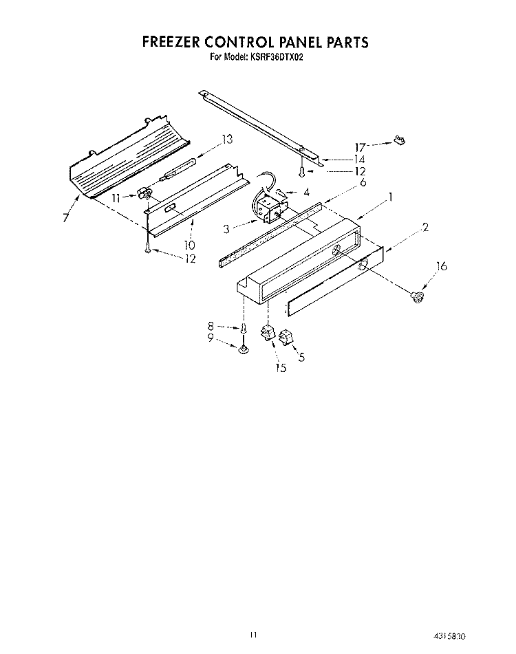 FREEZER CONTROL PANEL Diagram and Parts List for KSRF36DTX02  KitchenAid Refrigerator
