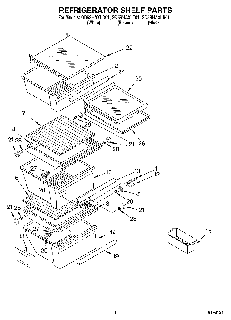 REFRIGERATOR SHELF Diagram and Parts List for GC5SHAXLQ01  Whirlpool Refrigerator