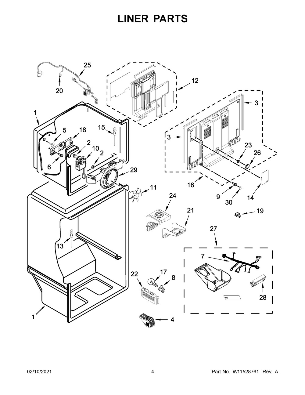 Liner Parts Diagram and Parts List for WRT138FZDB03  Whirlpool Refrigerator