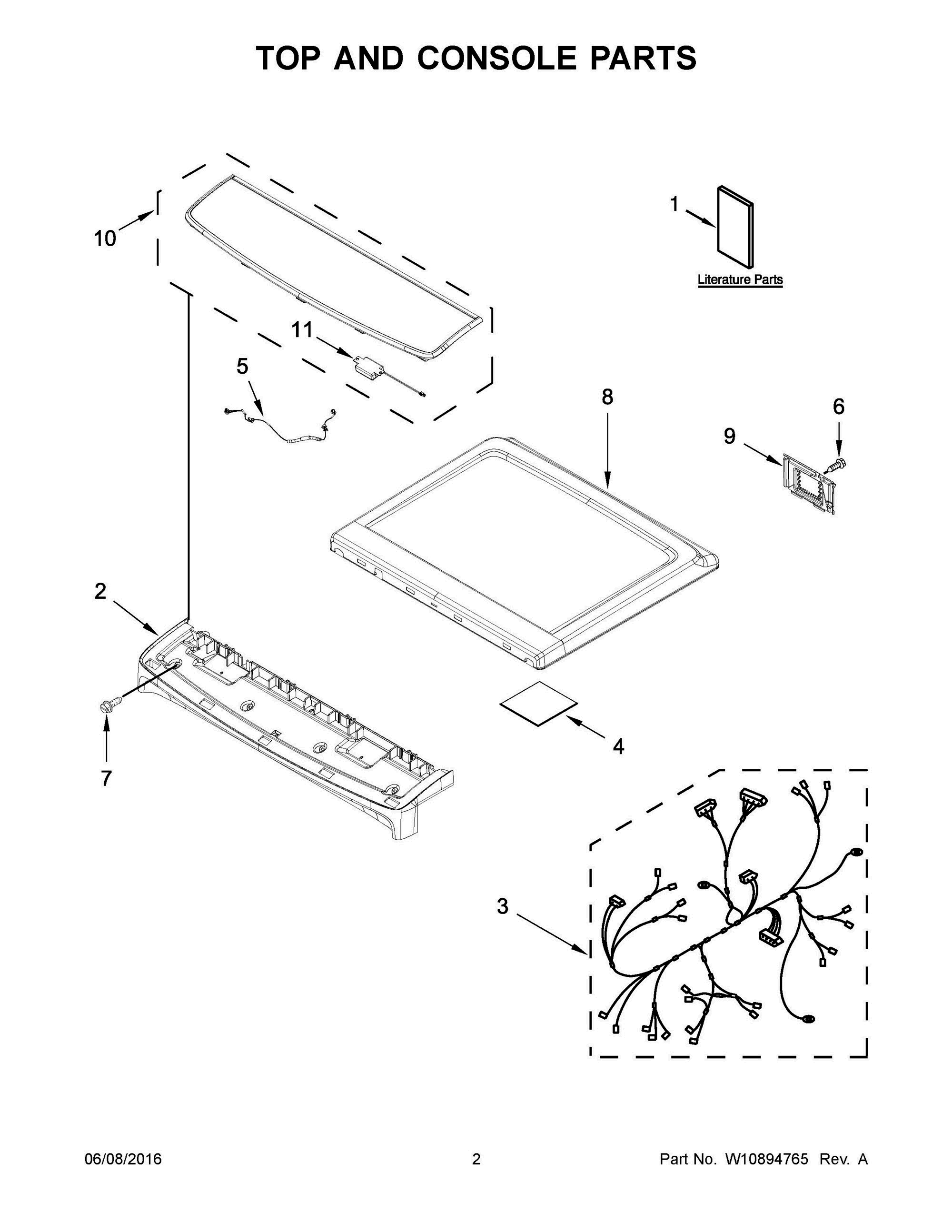 02 - TOP AND CONSOLE PARTS Diagram and Parts List for YWED9500EC0  Whirlpool Dryer