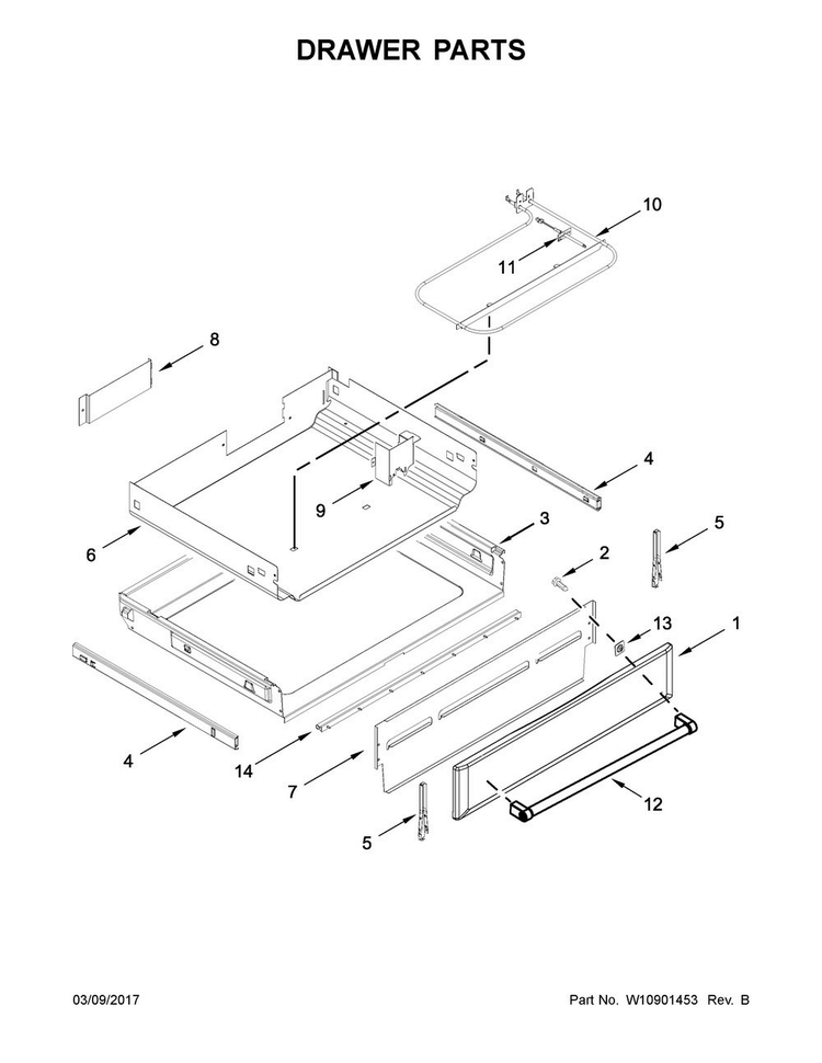 Drawer Parts Diagram and Parts List for KFGS530ESS1  KitchenAid Range
