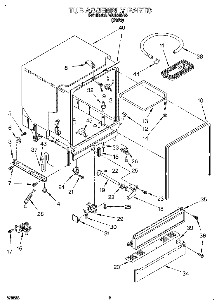 TUB ASSEMBLY, LIT/OPTIONAL Diagram and Parts List for WU3056Y0  Roper Dishwasher