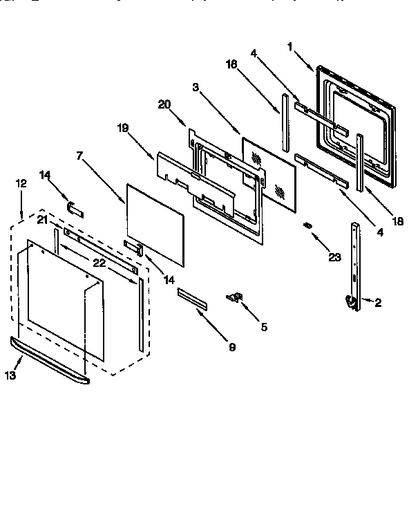 Oven Door Diagram and Parts List for KEBS107DBAL1  KitchenAid Wall Oven