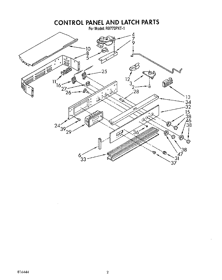 CONTROL PANEL AND LATCH Diagram and Parts List for RB770PXT1  Whirlpool Range