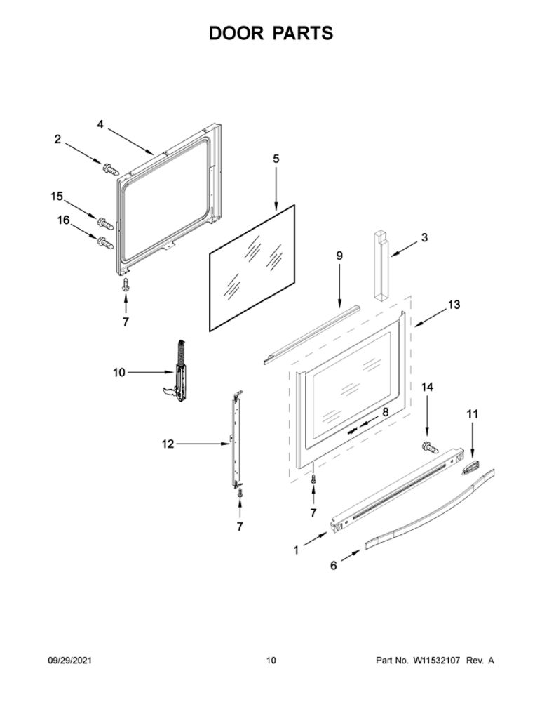 Door Parts Diagram and Parts List for WFG770H0FZ2  Whirlpool Range