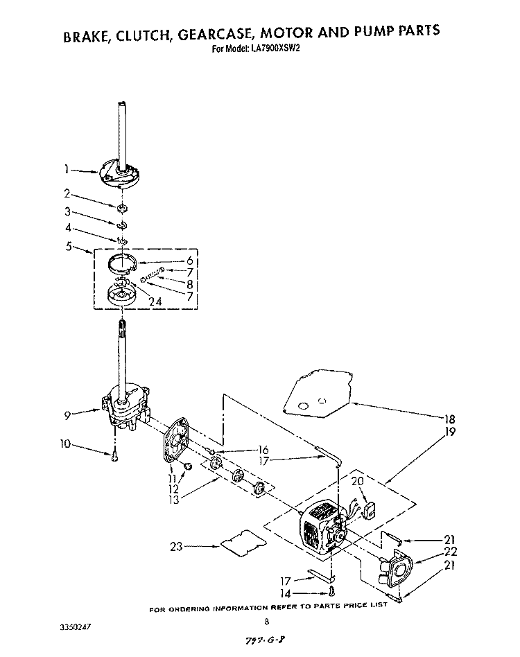 BRAKE, CLUTCH, GEARCASE, MOTOR AND PUMP Diagram and Parts List for LA7900XSW2  Whirlpool Washer