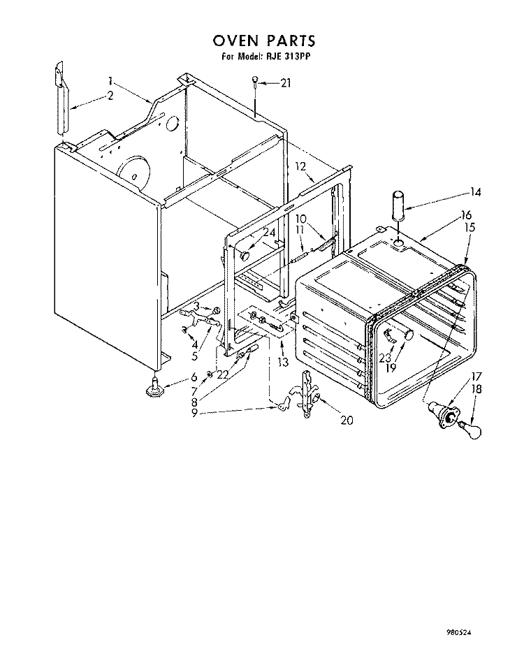 OVEN Diagram and Parts List for RJE313PP  Whirlpool Range