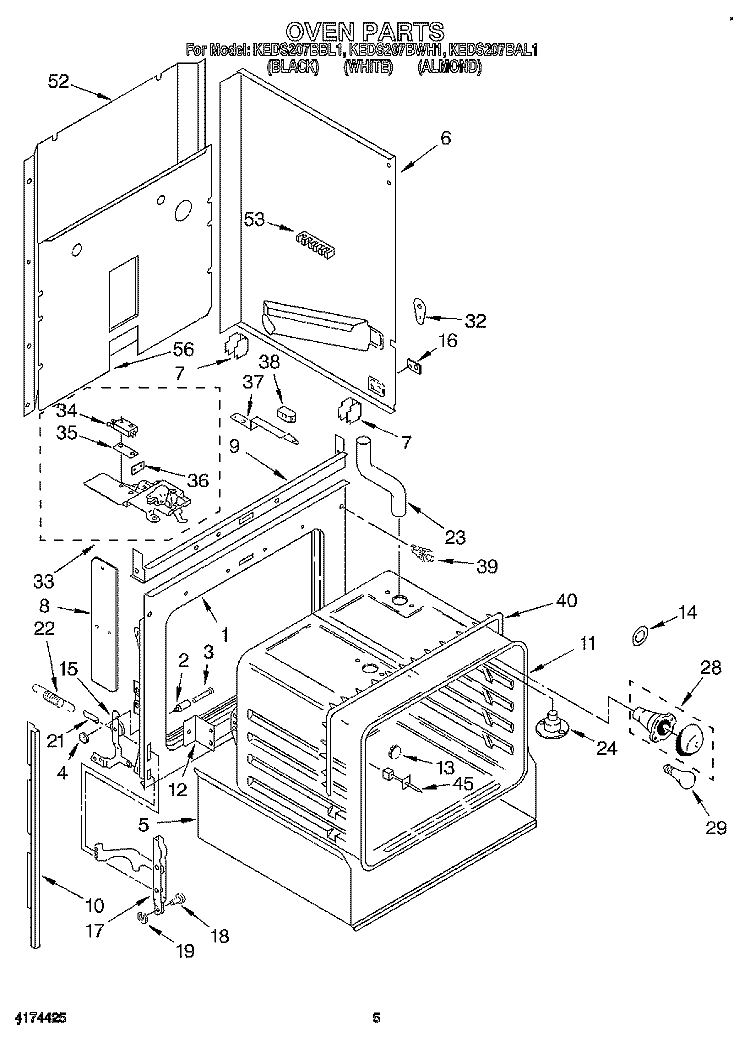 OVEN, LITERATURE Diagram and Parts List for KEDS207BWH1  KitchenAid Range