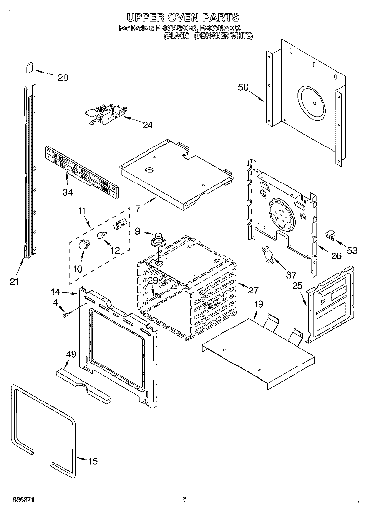 UPPER OVEN Diagram and Parts List for RBD245PDQ6  Whirlpool Wall Oven