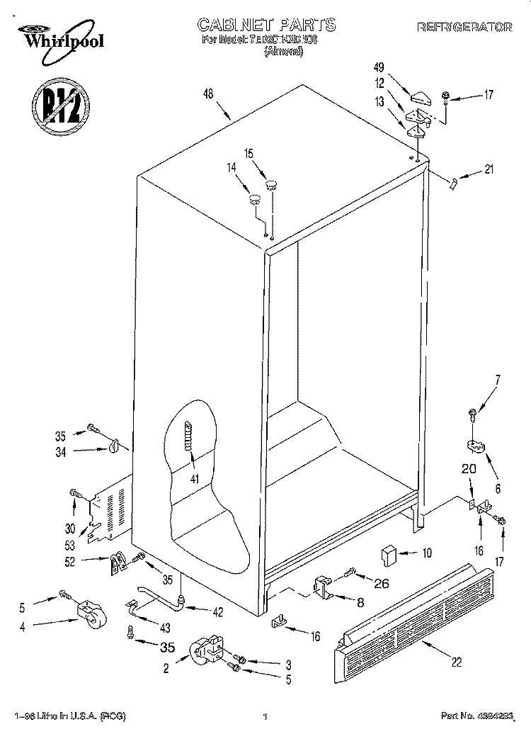 CABINET Diagram and Parts List for 7ED20TKXDN00  Whirlpool Refrigerator