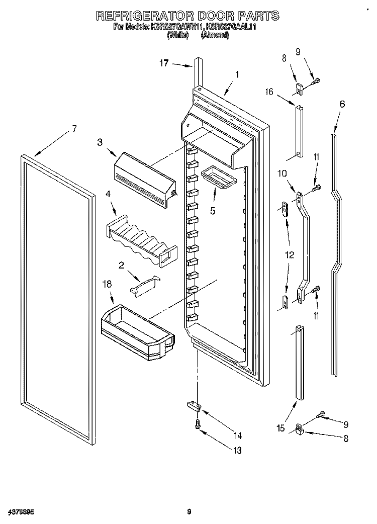 REFRIGERATOR DOOR Diagram and Parts List for KSRS27QAAL11  KitchenAid Refrigerator