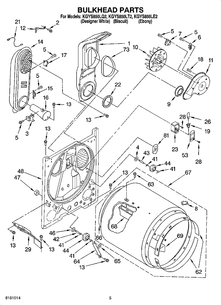 BULKHEAD PARTS Diagram and Parts List for KGYS850LE2  KitchenAid Dryer
