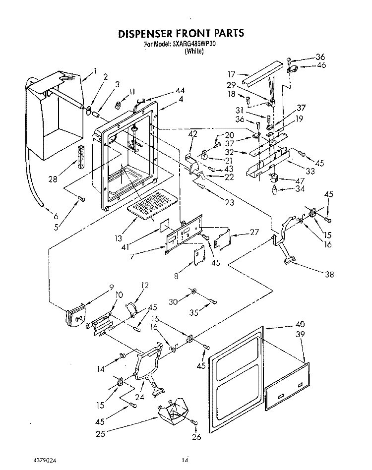 DISPENSER FRONT Diagram and Parts List for 3XARG485WP00  Whirlpool Refrigerator