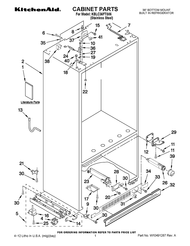 CABINET PARTS Diagram and Parts List for KBLC36FTS06  KitchenAid Refrigerator