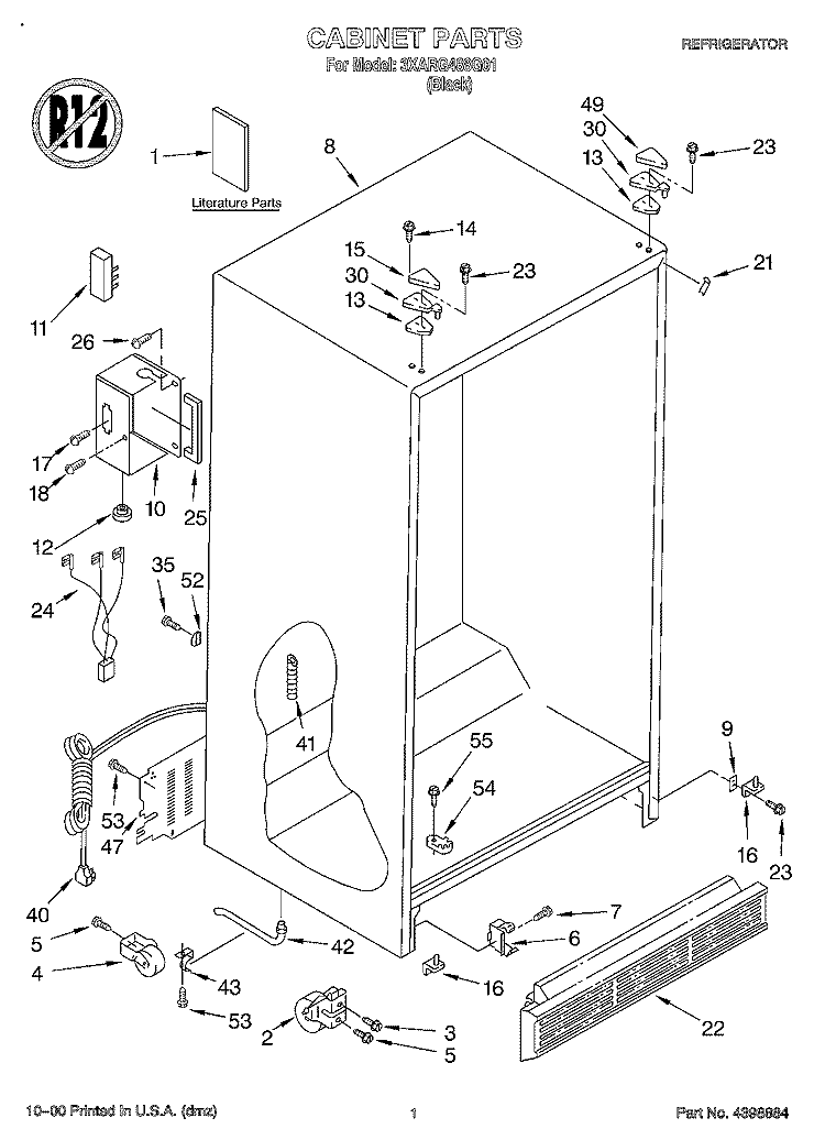 CABINET, LITERATURE Diagram and Parts List for 3XARG488G01  Whirlpool Refrigerator