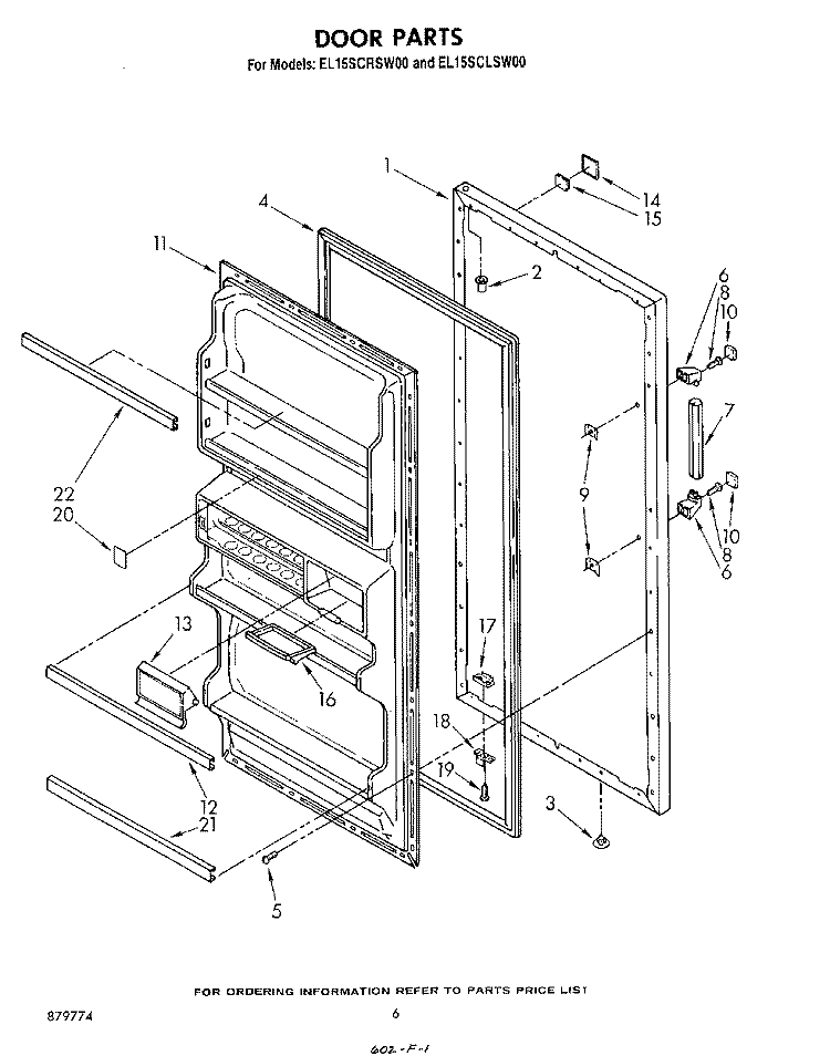 DOOR Diagram and Parts List for EL15SCLSW00  Whirlpool Refrigerator