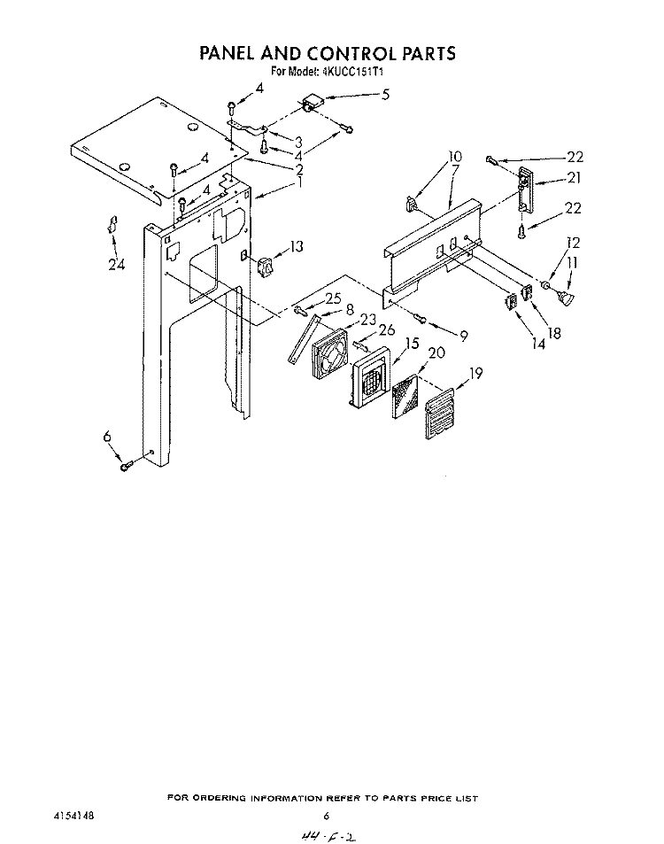 PANEL AND CONTROL Diagram and Parts List for 4KUCC151T1  KitchenAid Trash Compactor