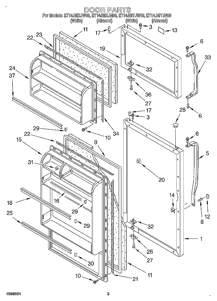 DOOR Diagram and Parts List for ET14JMYJN00  Whirlpool Refrigerator