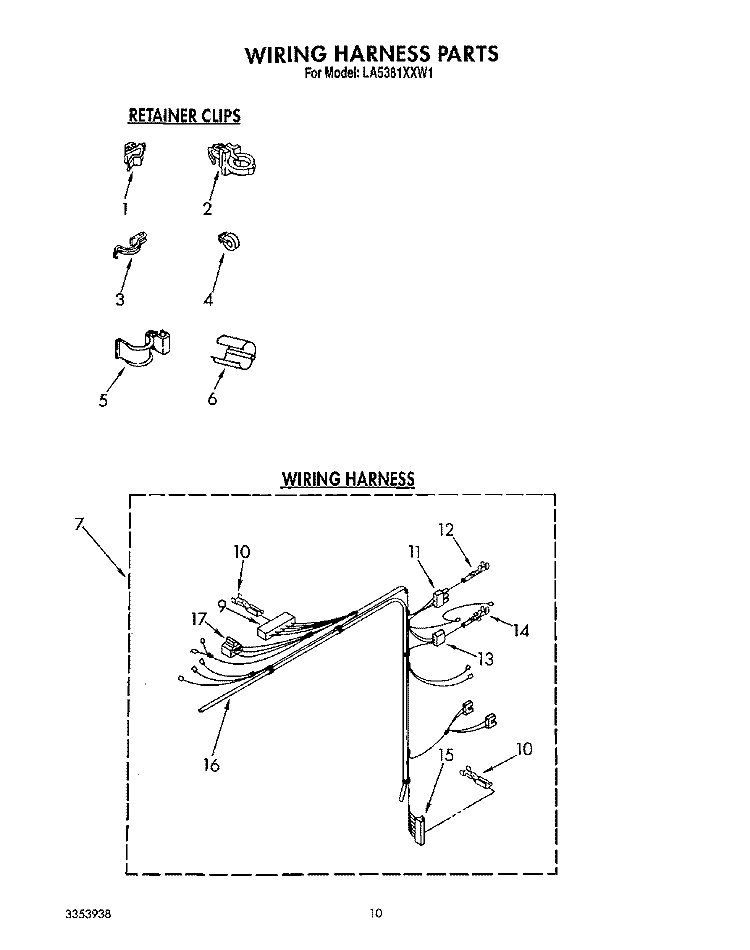 WIRING HARNESS Diagram and Parts List for LA5381XXM1  Whirlpool Washer