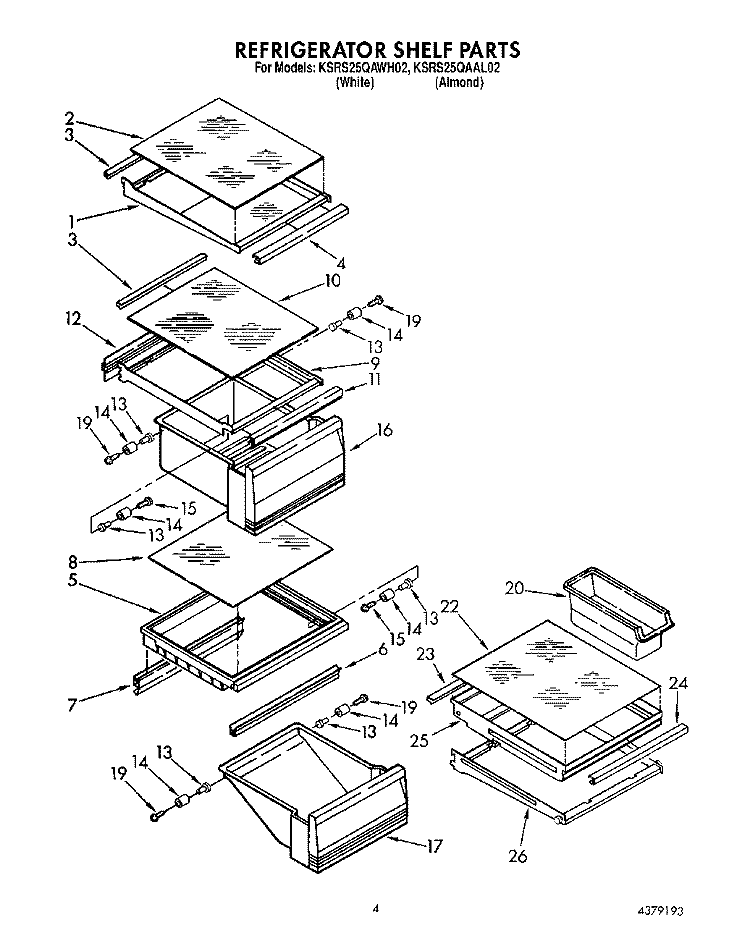 REFRIGERATOR SHELF Diagram and Parts List for KSRS25QAAL02  KitchenAid Refrigerator