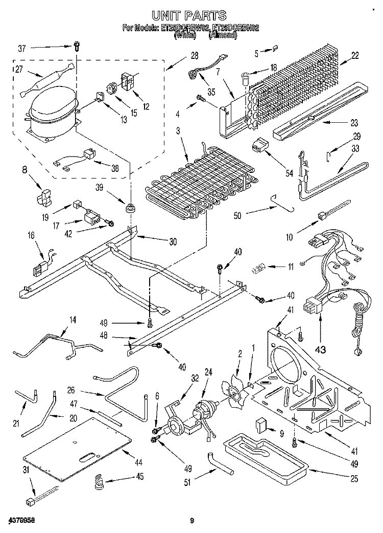 UNIT Diagram and Parts List for ET25DQRBW02  Whirlpool Refrigerator