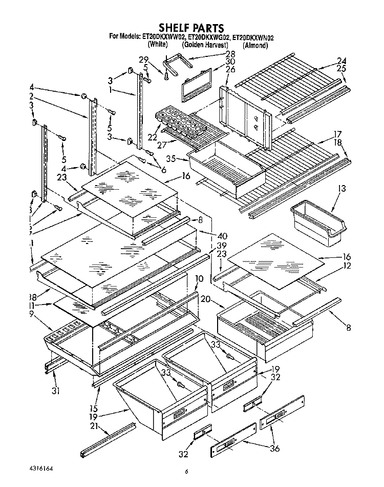 SHELF, LIT/OPTIONAL Diagram and Parts List for ET20DKXWW02  Whirlpool Refrigerator