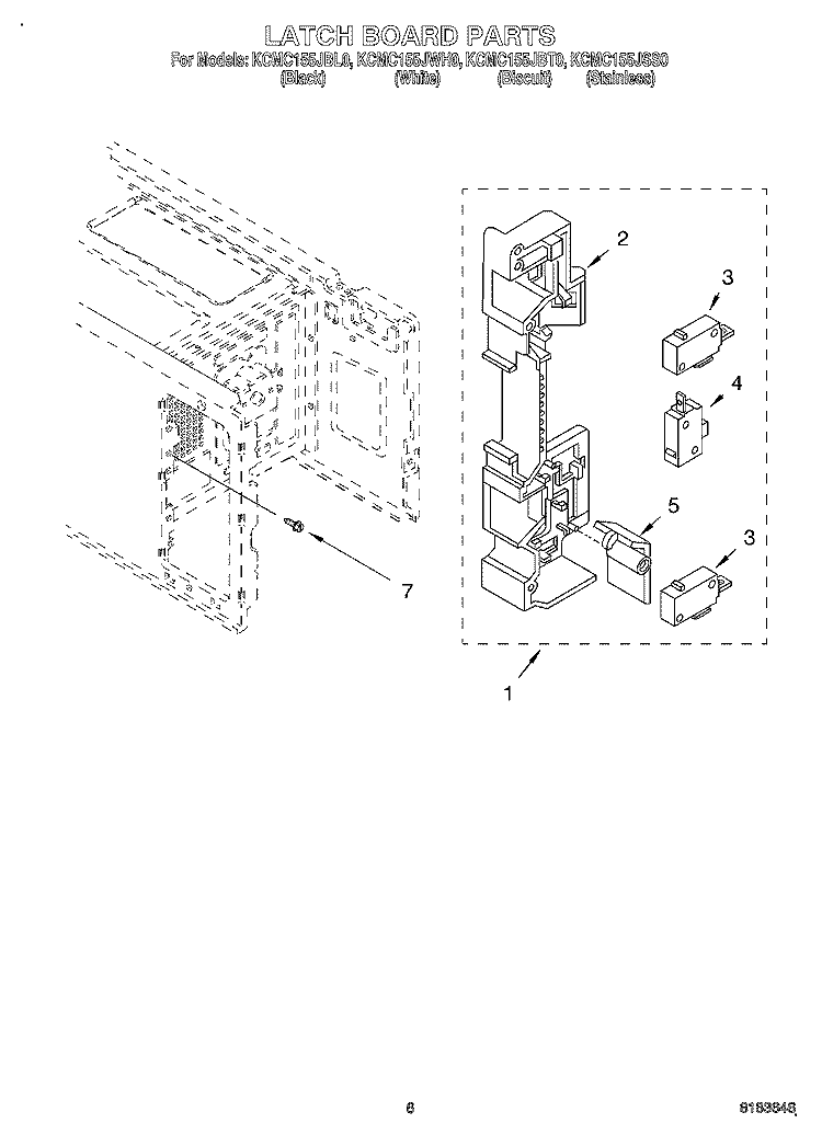 LATCH BOARD Diagram and Parts List for KCMC155JSS0  KitchenAid Microwave