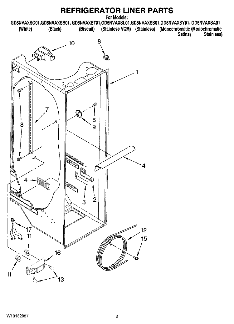 REFRIGERATOR LINER PARTS Diagram and Parts List for GD5NVAXSL01  Whirlpool Refrigerator