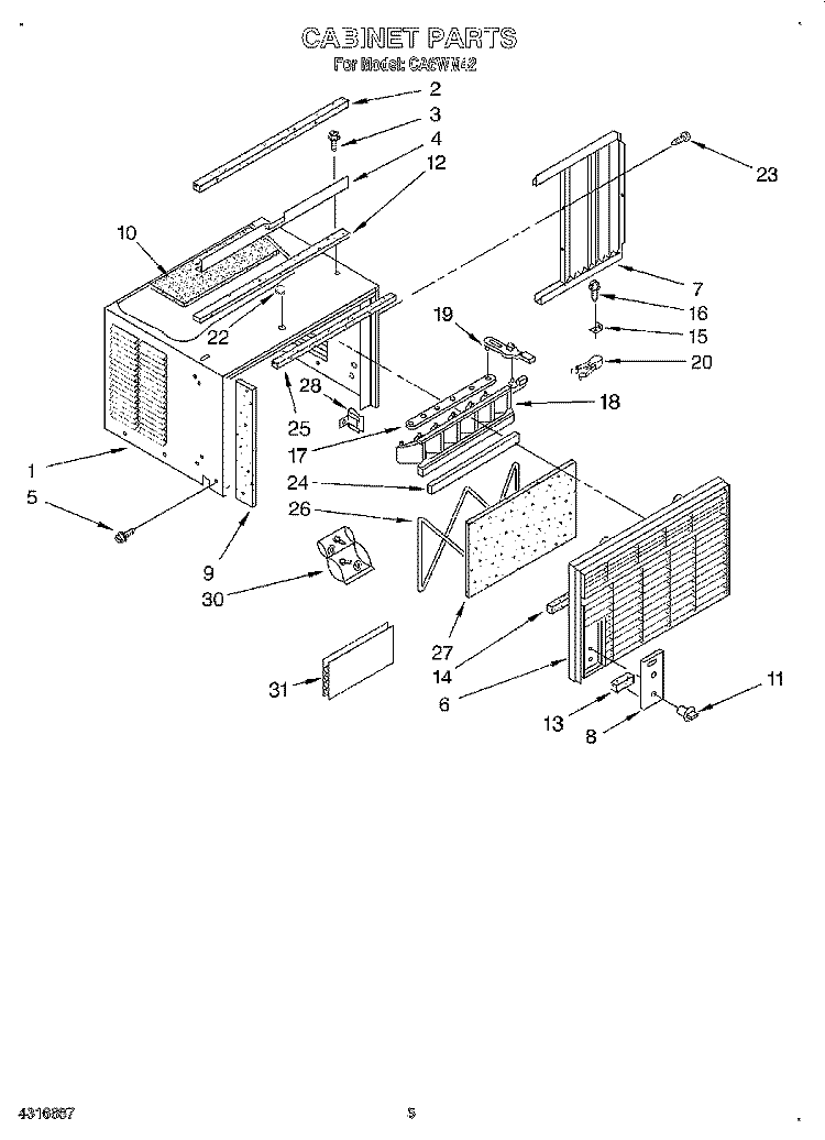 CABINET Diagram and Parts List for CA6WM42  Crosley Air Conditioner