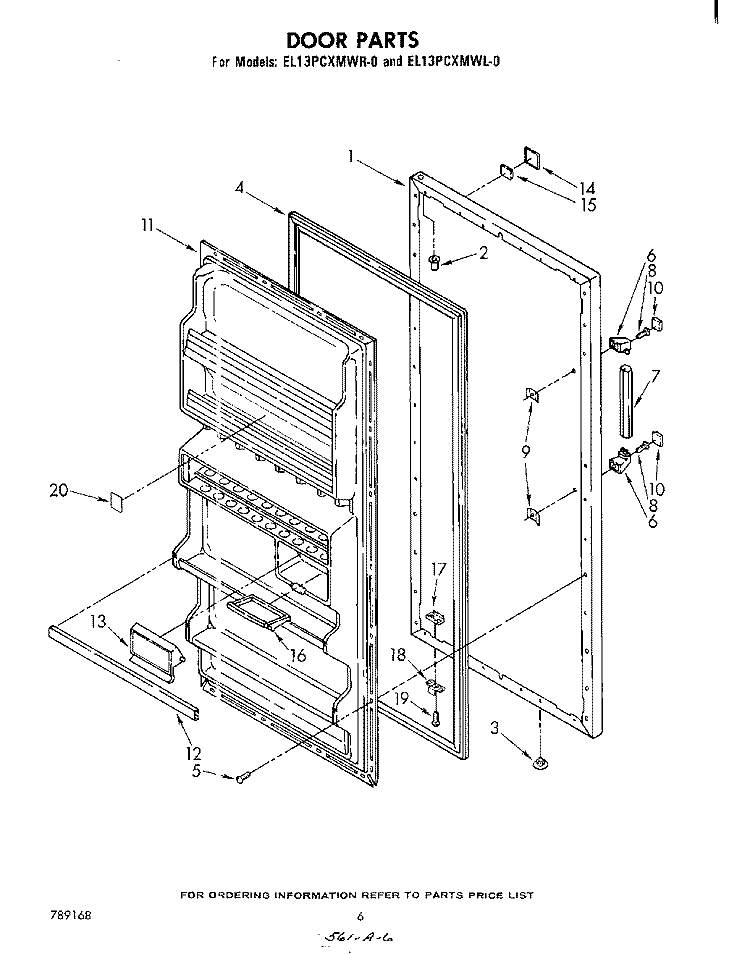 DOOR Diagram and Parts List for EL13PCXMWL0  Whirlpool Refrigerator
