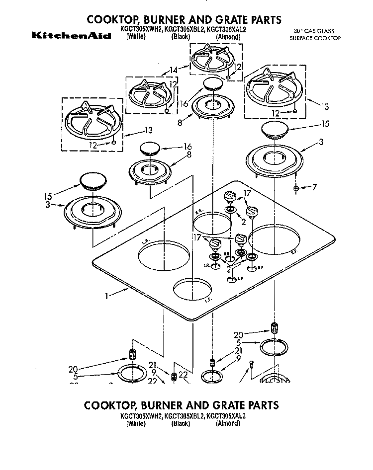 SECTION Diagram and Parts List for KGCT302XAL2  KitchenAid Cooktop