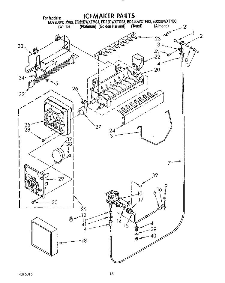 ICEMAKER, LIT/OPTIONAL Diagram and Parts List for ED22DWXTM03  Whirlpool Refrigerator