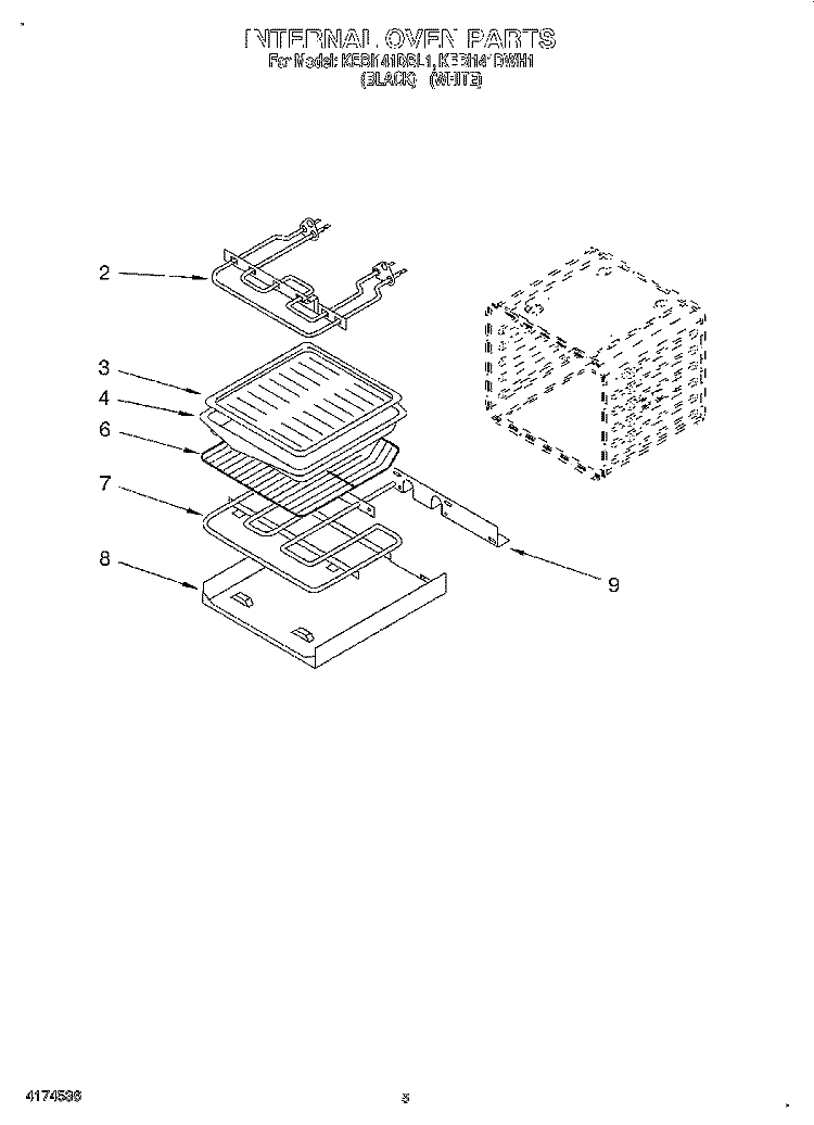 INTERNAL OVEN Diagram and Parts List for KEBI141DBL1  KitchenAid Wall Oven