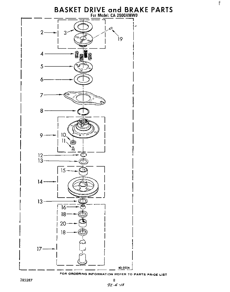 BASKET DRIVE AND BRAKE Diagram and Parts List for CA2500XMW0  Whirlpool Washer