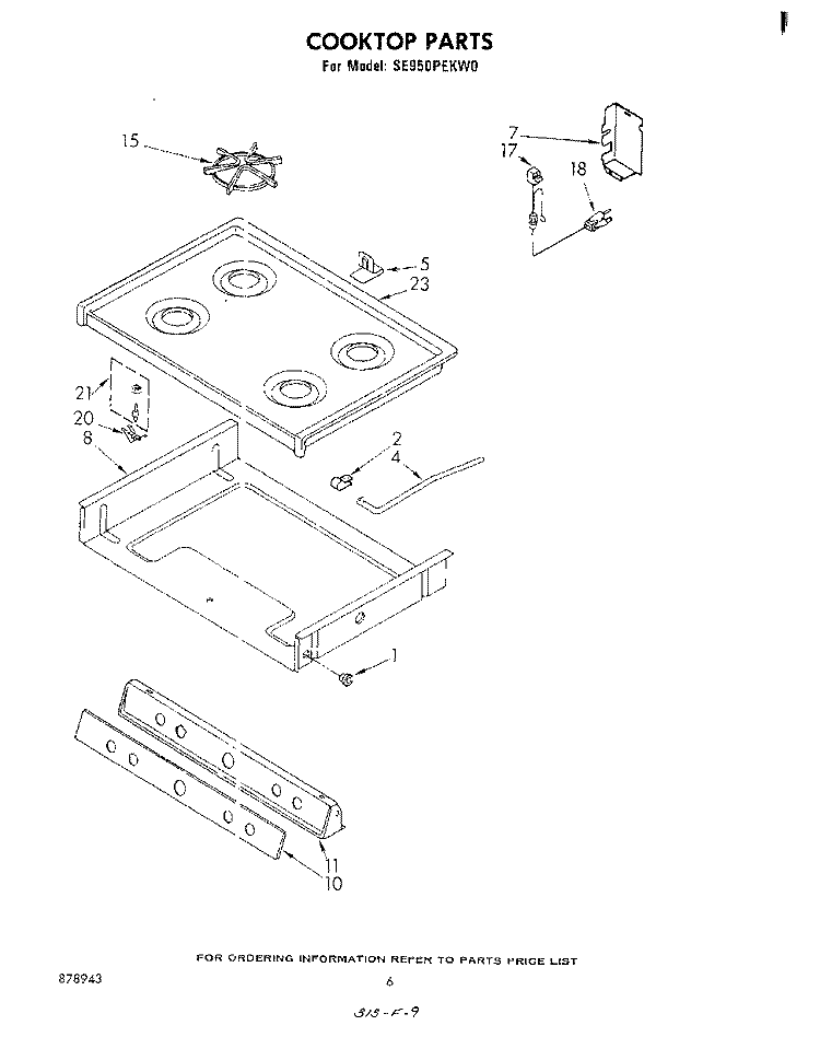 COOKTOP Diagram and Parts List for SE950PEKW0  Whirlpool Range