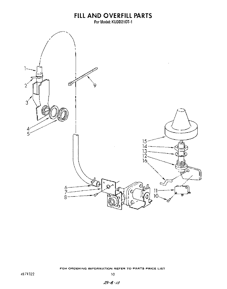 FILL AND OVERFILL Diagram and Parts List for KUDD210T1  KitchenAid Dishwasher