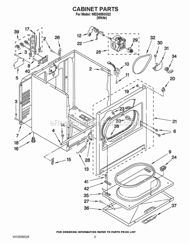 Cabinet Parts Diagram and Parts List for WED4850XQ2  Whirlpool Dryer