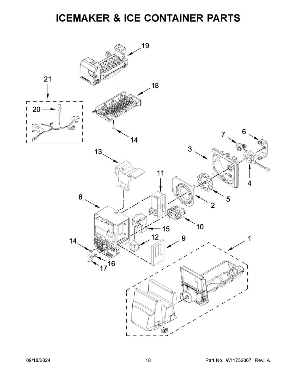 10 - Icemaker And Ice Container Parts Diagram and Parts List for WRMF3636RW00  Whirlpool Refrigerator