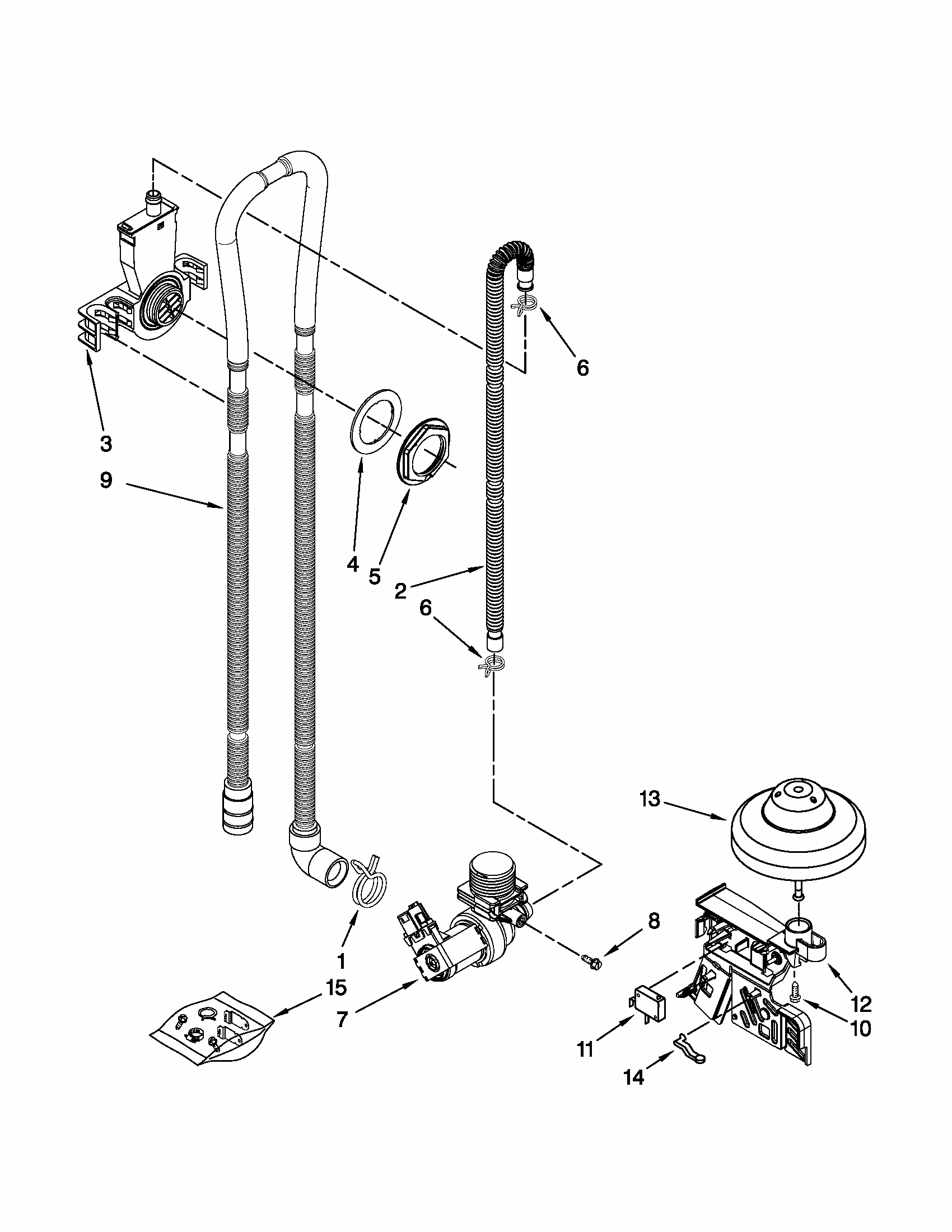 Fill, Drain And Overfill Parts Diagram and Parts List for 66513033K111  Kenmore Dishwasher