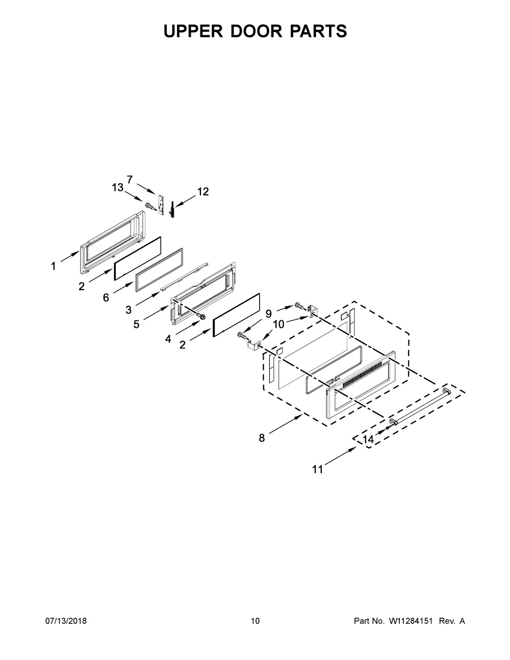 Upper Door Parts Diagram and Parts List for KFID500ESS02  Whirlpool Range