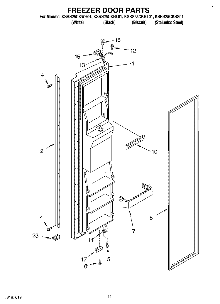 FREEZER DOOR Diagram and Parts List for KSRS25CKSS01  KitchenAid Refrigerator