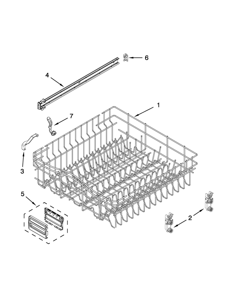 Upper Rack And Track Parts Diagram and Parts List for KUDC10IXBL9  KitchenAid Dishwasher